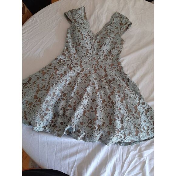 Jr Size 5 City Triangles Blue Brown Glitter Lace Mini Prom Bridesmaid Dress - Picture 1 of 10